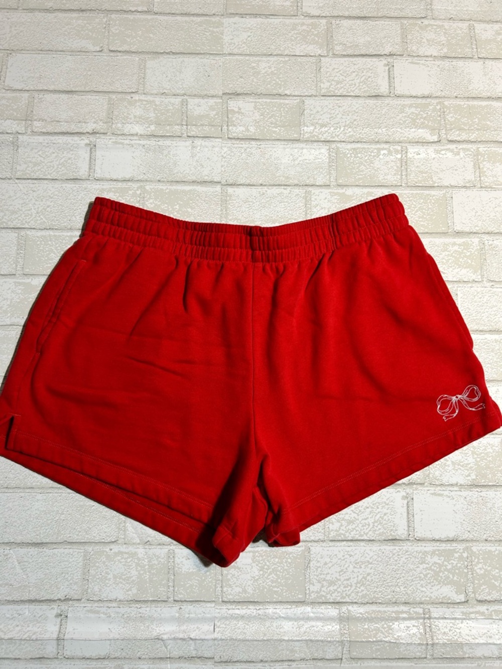 State of Mind Red Athletic Shorts with Bow Accent